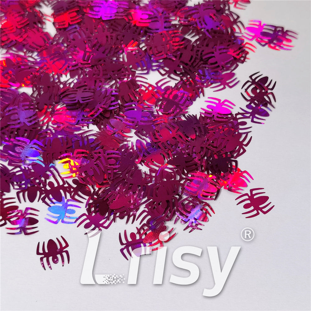 10mm Halloween Spider Holographic Rose Red Shaped Glitter LB0912