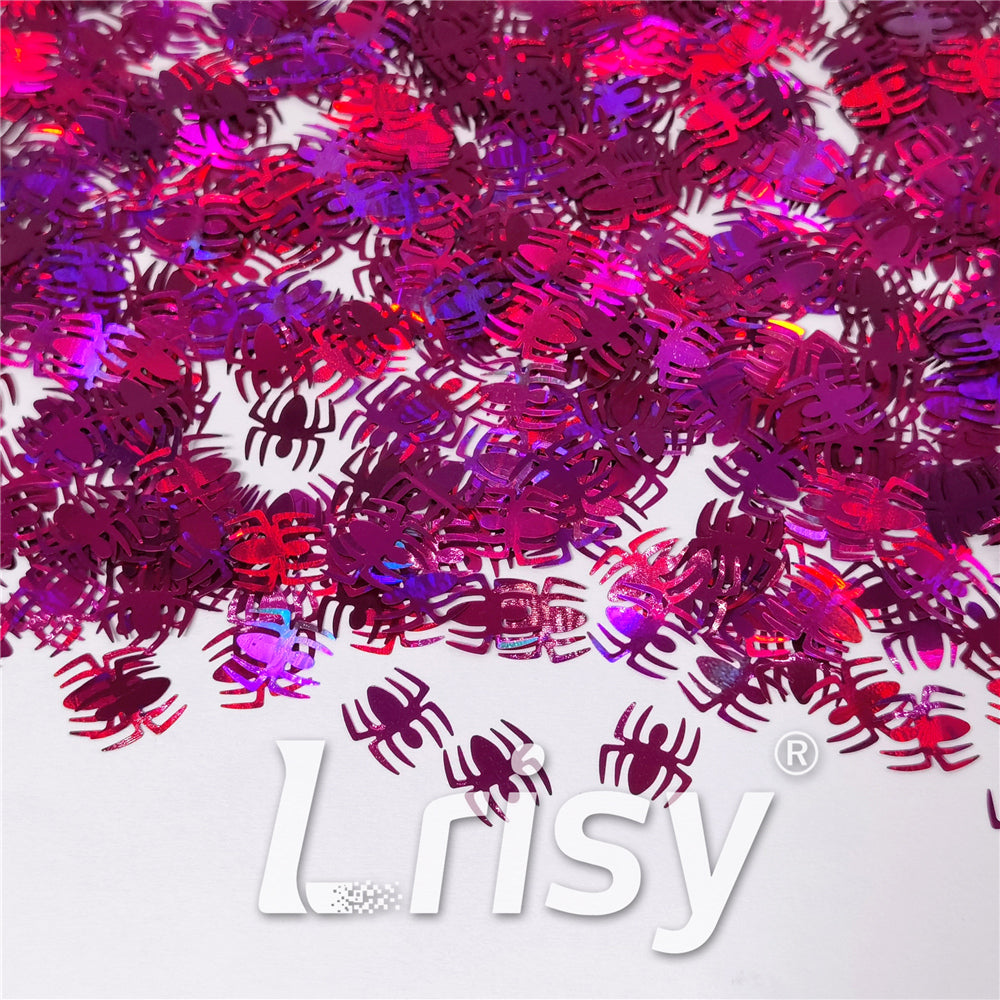 10mm Halloween Spider Holographic Rose Red Shaped Glitter LB0912