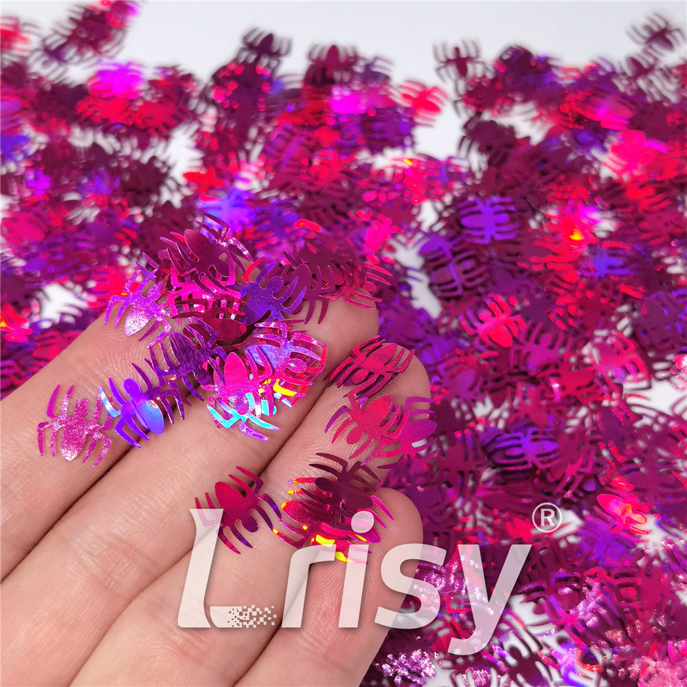 10mm Halloween Spider Holographic Rose Red Shaped Glitter LB0912