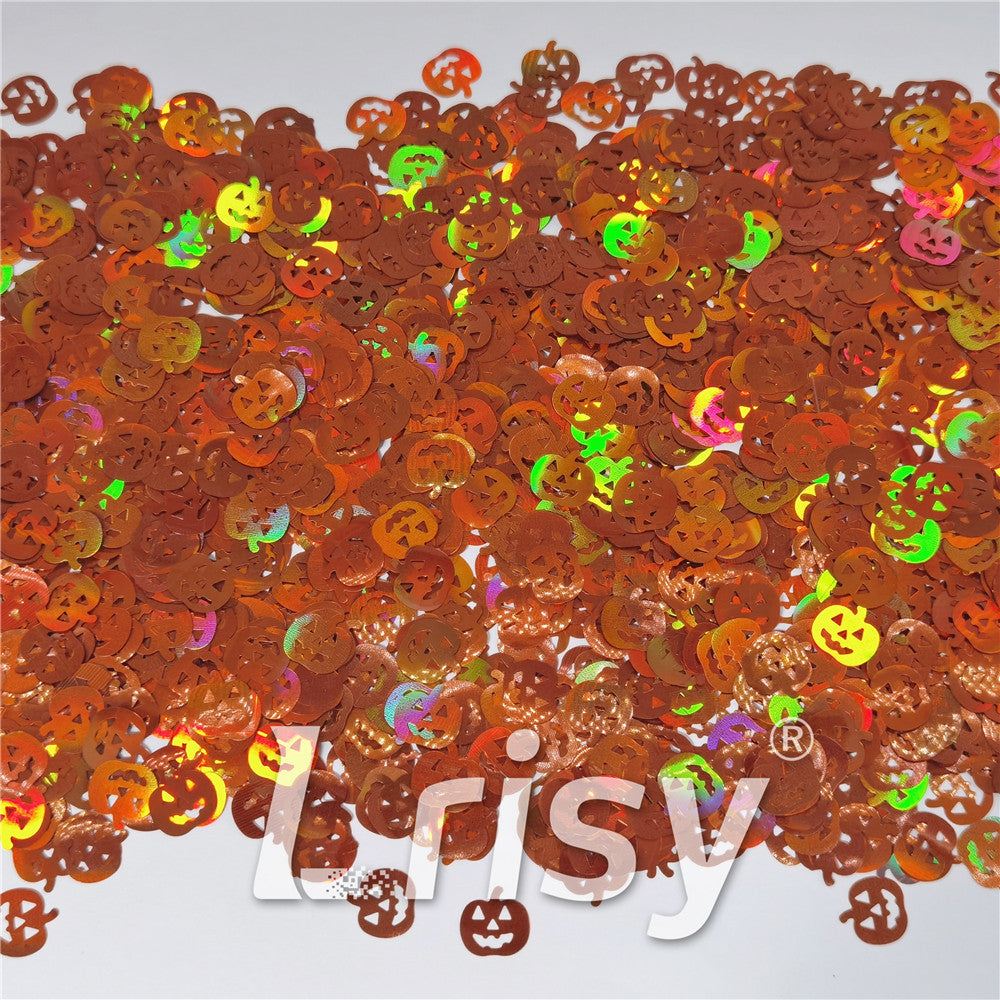 10mm Halloween Pumpkin Holographic Brown Shaped Glitter LB0401