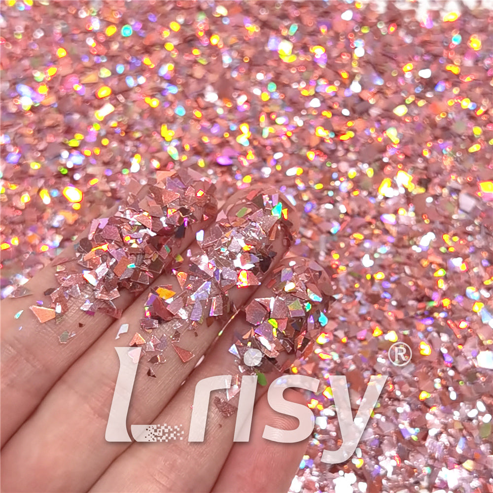 Holographic Hazy Pink Cellophane Glitter Flakes Holo Shards LB0911 4x4