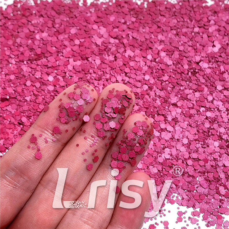 Mixed Glow In The Dark (Reflect Light At Night) Rose Red To Pink Glitter FC-FG912