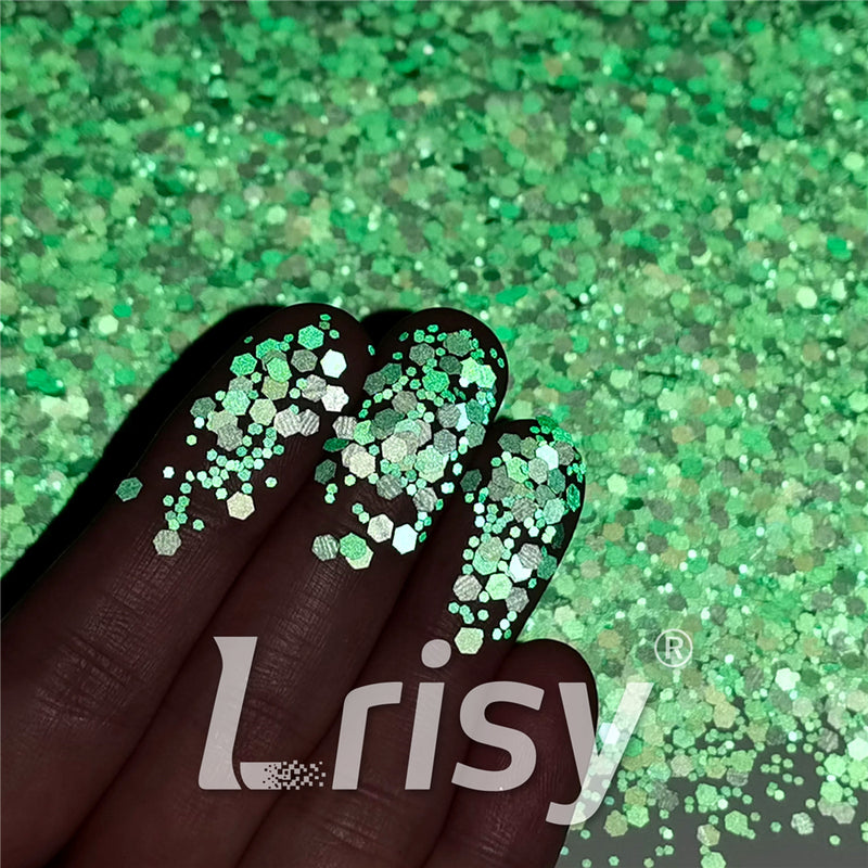Mixed Glow In The Dark (Reflect Light At Night) Green Glitter FC-FG600