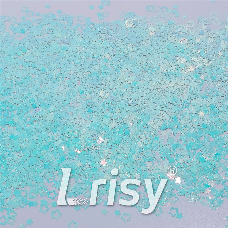 6mm Rounded Hollow Out Star Shaped Iridescent Ice Blue Glitter C021R