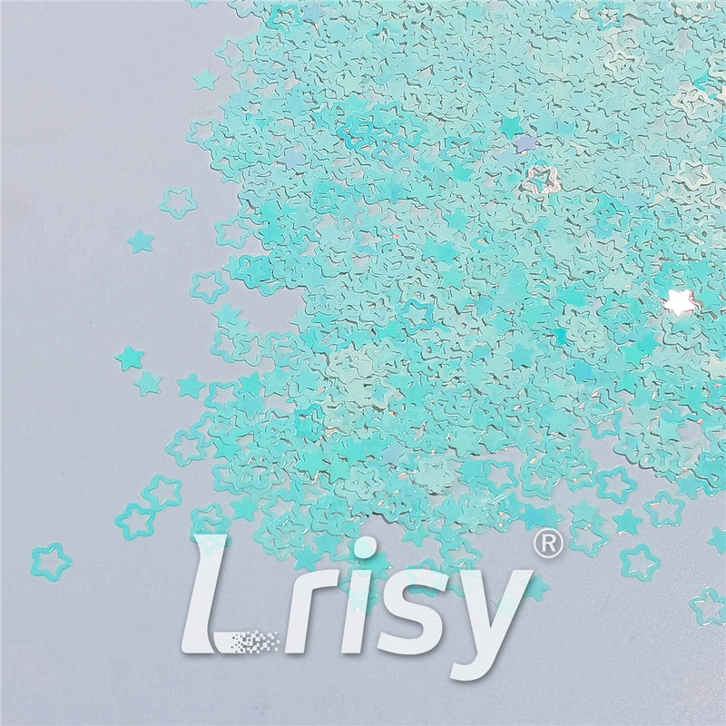 6mm Rounded Hollow Out Star Shaped Iridescent Ice Blue Glitter C021R