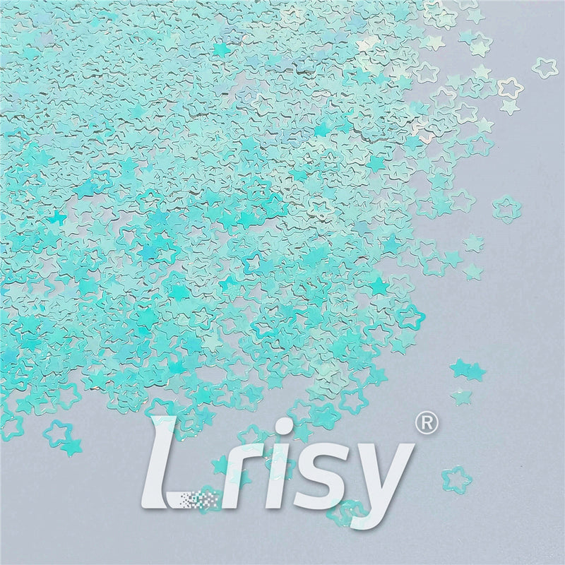 6mm Rounded Hollow Out Star Shaped Iridescent Ice Blue Glitter C021R