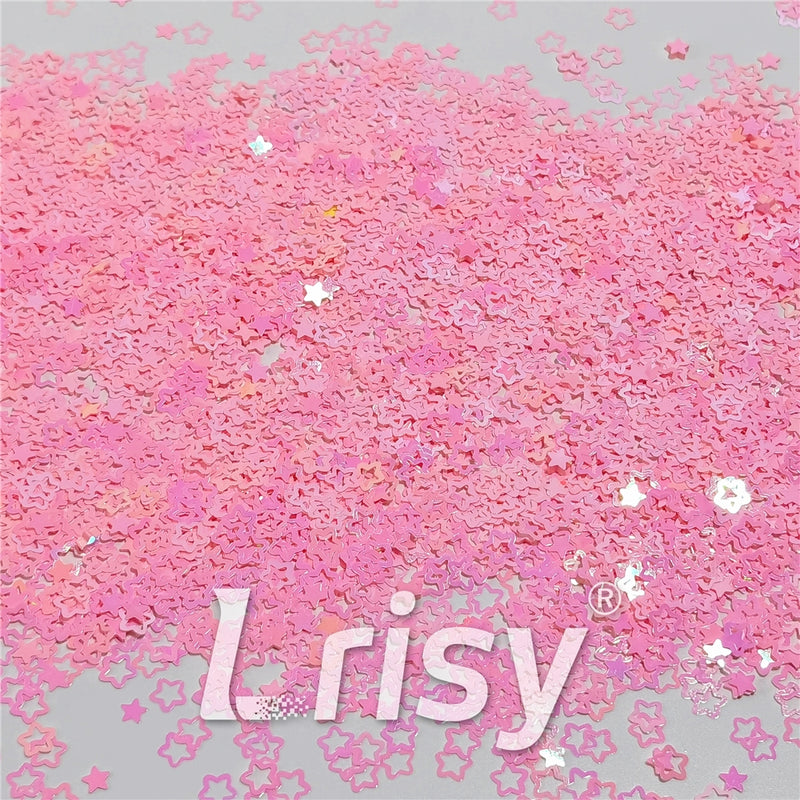 6mm Rounded Hollow Out Star Shaped Iridescent Tender Pink Glitter C018R