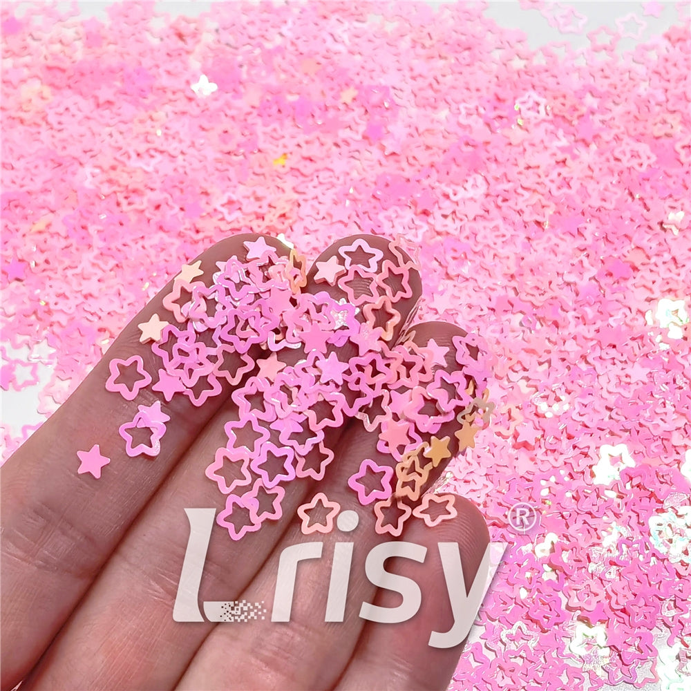 6mm Rounded Hollow Out Star Shaped Iridescent Tender Pink Glitter C018R