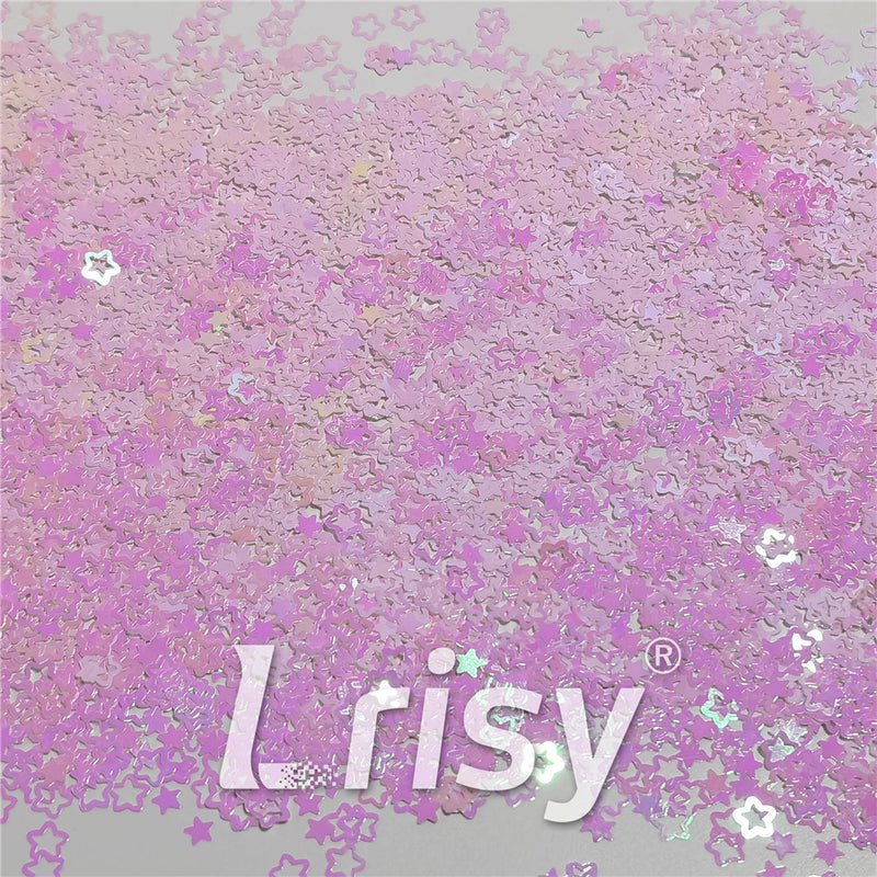6mm Rounded Hollow Out Star Shaped Dream Pink Iridescent Glitter C003R