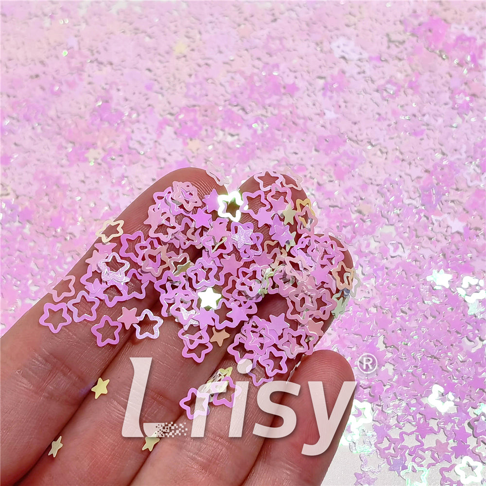 6mm Rounded Hollow Out Star Shaped Dream Pink Iridescent Glitter C003R