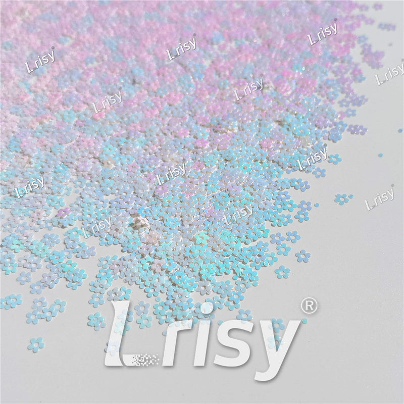 4mm Hollow Out Plum Flower Shaped Iridescent Ice Blue Glitter C021R