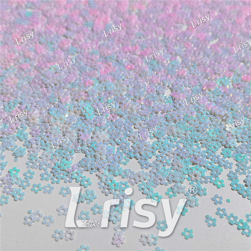 4mm Hollow Out Plum Flower Shaped Iridescent Ice Blue Glitter C021R
