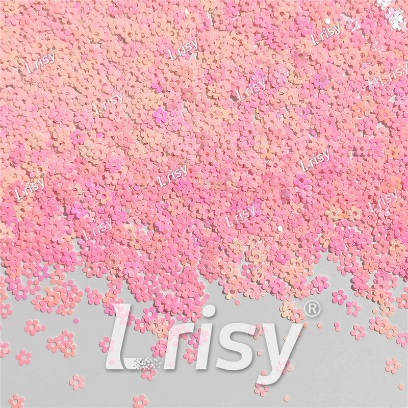 4mm Hollow Out Plum Flower Shaped Iridescent Rose Pink Glitter C018R