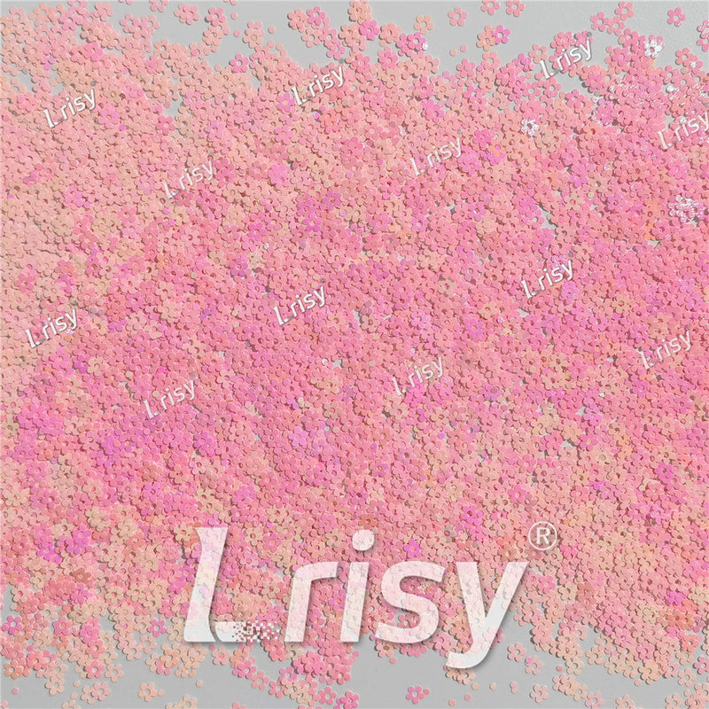 4mm Hollow Out Plum Flower Shaped Iridescent Rose Pink Glitter C018R