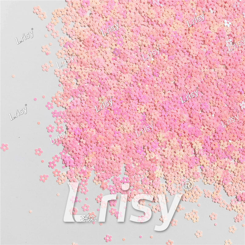 4mm Hollow Out Plum Flower Shaped Iridescent Rose Pink Glitter C018R