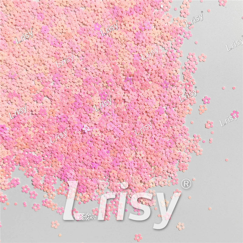 4mm Hollow Out Plum Flower Shaped Iridescent Rose Pink Glitter C018R