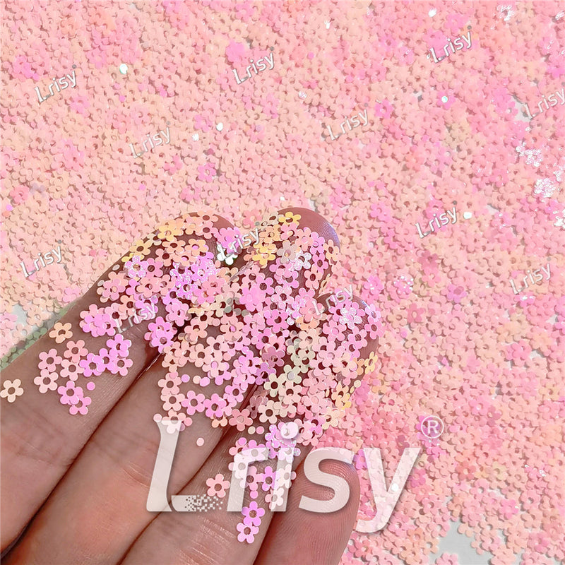 4mm Hollow Out Plum Flower Shaped Iridescent Rose Pink Glitter C018R