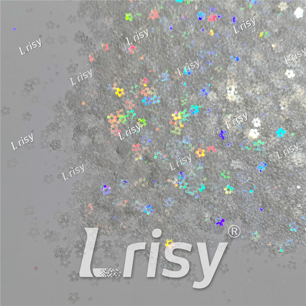 4mm Hollow Out Plum Flower Shaped Translucent Holographic Rainbow Glitter LB01100