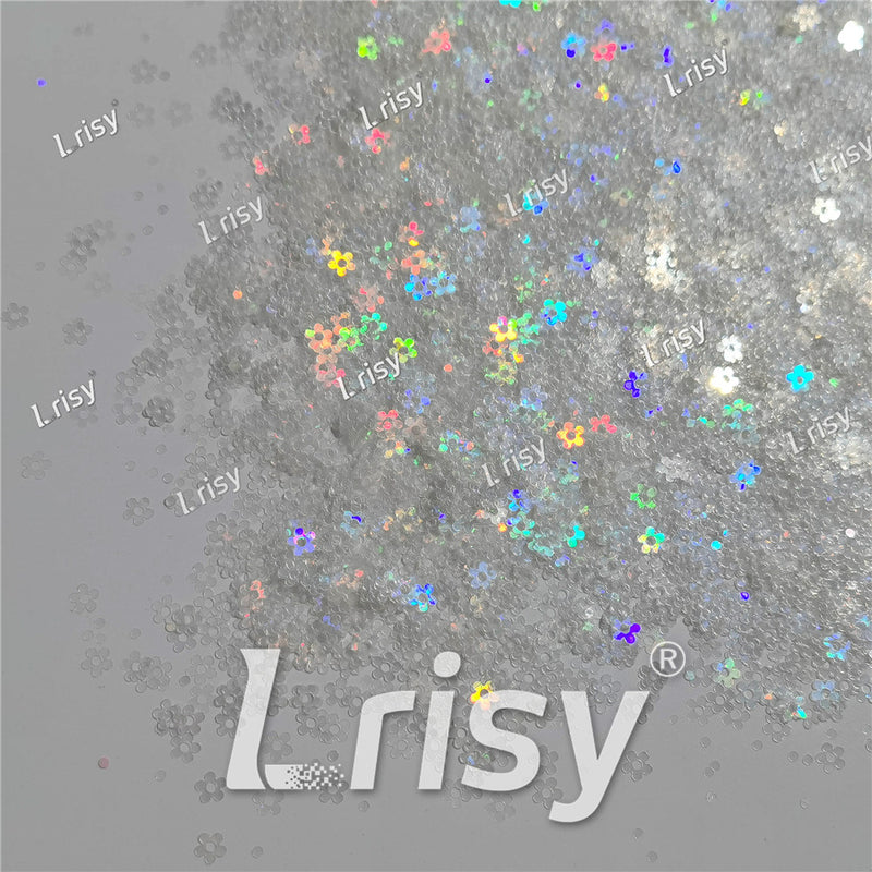 4mm Hollow Out Plum Flower Shaped Translucent Holographic Rainbow Glitter LB01100