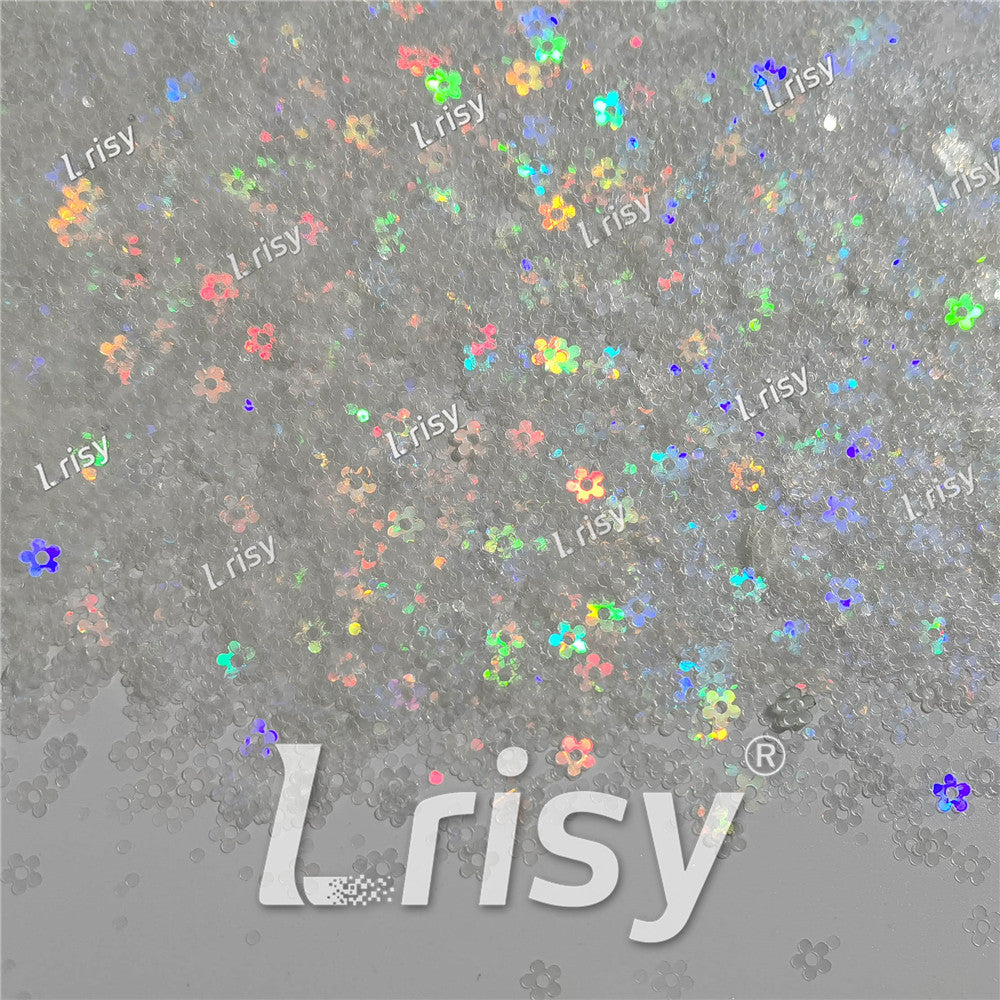4mm Hollow Out Plum Flower Shaped Translucent Holographic Rainbow Glitter LB01100
