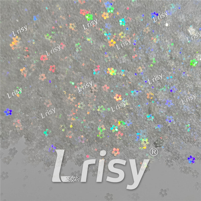 4mm Hollow Out Plum Flower Shaped Translucent Holographic Rainbow Glitter LB01100