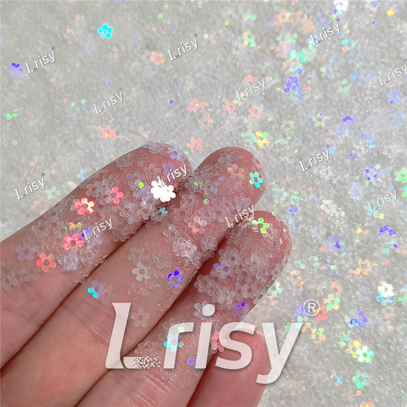 4mm Hollow Out Plum Flower Shaped Translucent Holographic Rainbow Glitter LB01100