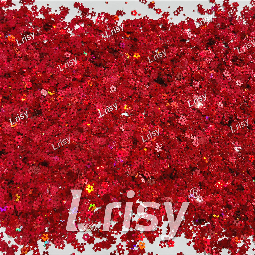 4mm Hollow Out Plum Flower Shaped Holographic Red Glitter LB0300