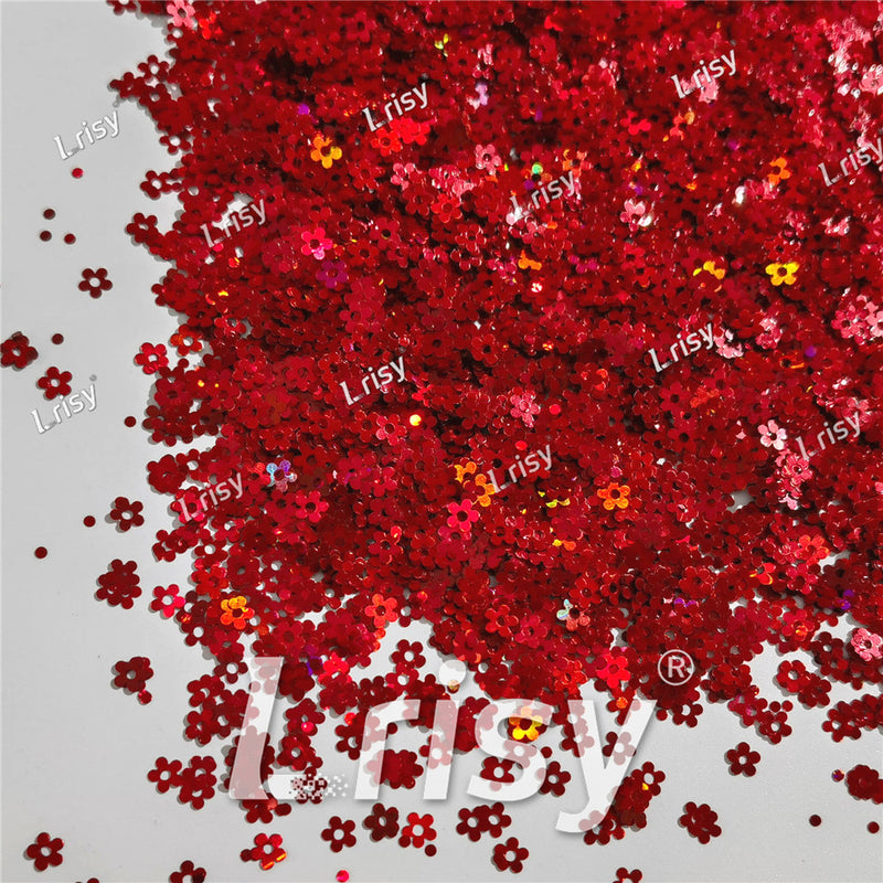 4mm Hollow Out Plum Flower Shaped Holographic Red Glitter LB0300