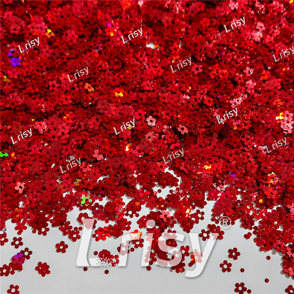 4mm Hollow Out Plum Flower Shaped Holographic Red Glitter LB0300
