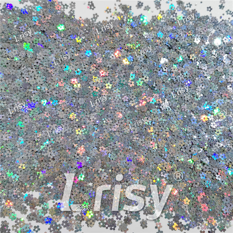 4mm Hollow Out Plum Flower Shaped Holographic Silver Glitter LB0100