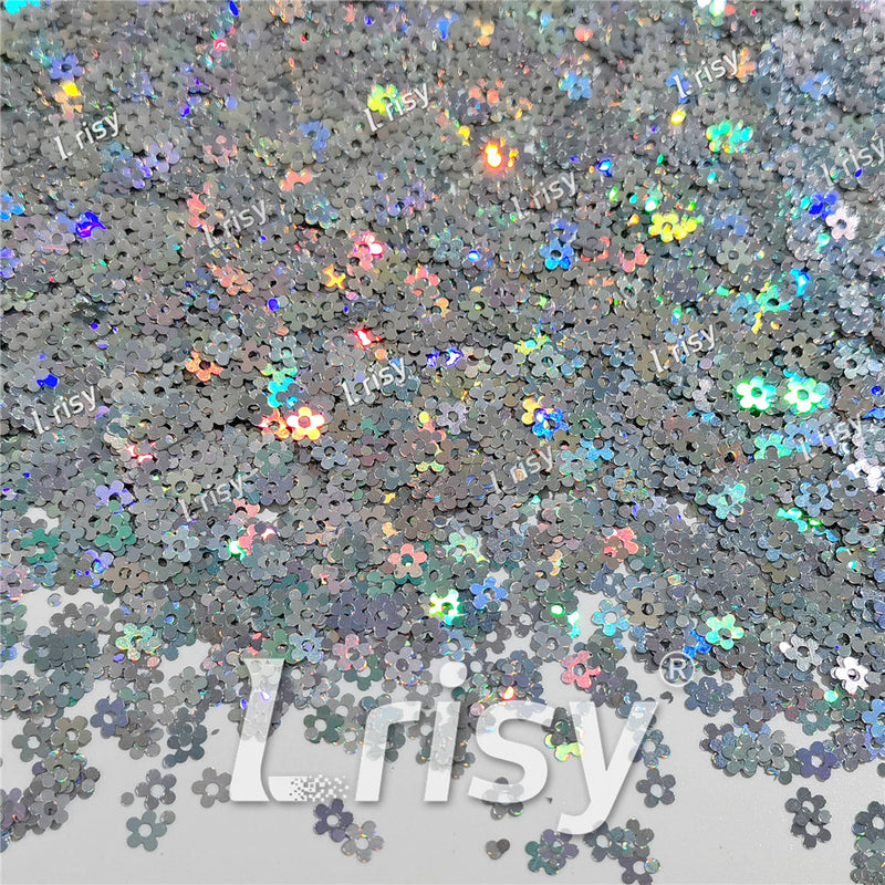 4mm Hollow Out Plum Flower Shaped Holographic Silver Glitter LB0100
