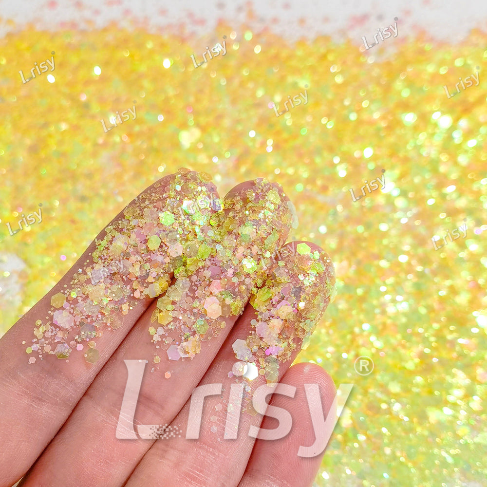 Mixed Pale Yellow Iridescent Solvent Resistant Glitter S500AR