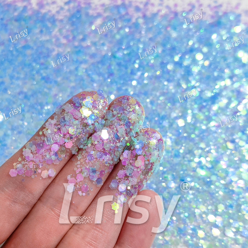 Mixed Sky Blue Iridescent Solvent Resistant Glitter S505R