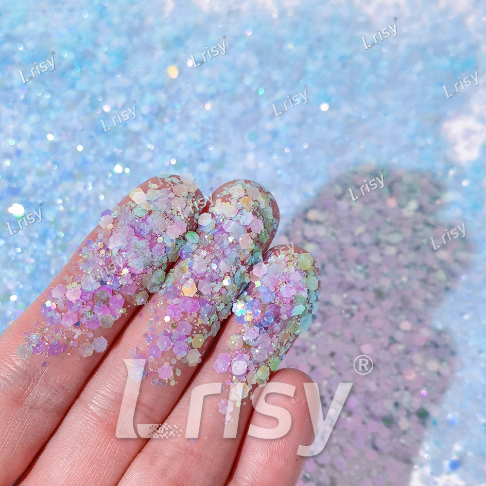 Mixed Sky Blue Iridescent Solvent Resistant Glitter S505R
