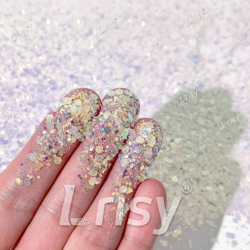 Mixed Dream Pink And White Iridescent Solvent Resistant Glitter S321A