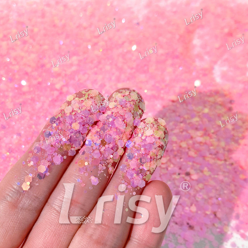 Mixed Pale Pink Iridescent Solvent Resistant Glitter S502R