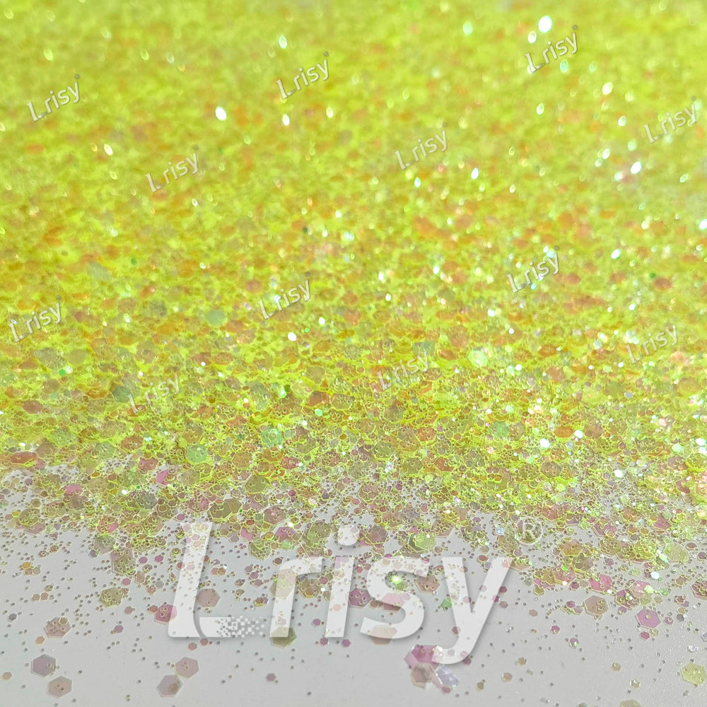 Mixed Pale Lemon Green Iridescent Solvent Resistant Glitter S500R
