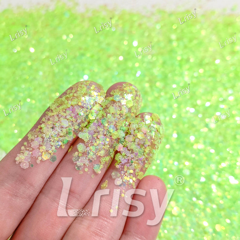 Mixed Bright Green Iridescent Solvent Resistant Glitter S509R