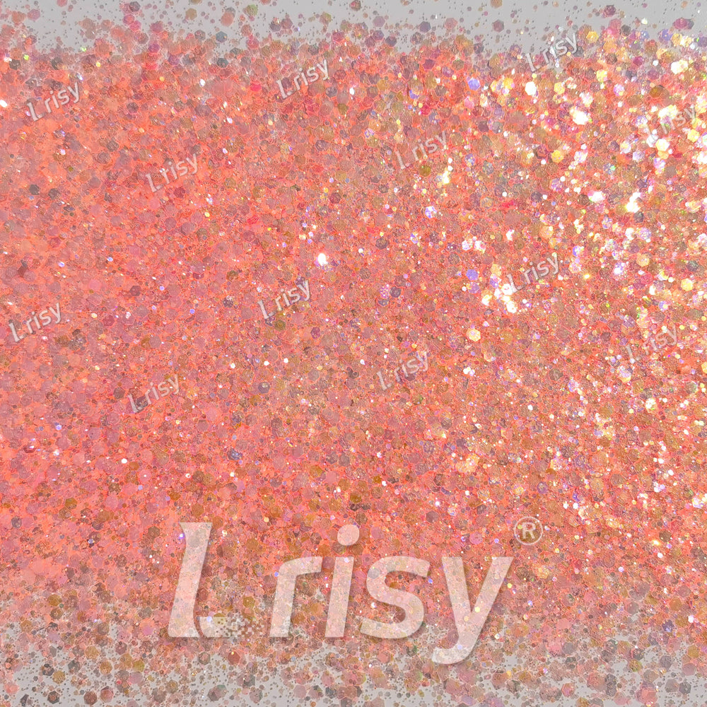 Mixed Bright Salmon Color Iridescent Solvent Resistant Glitter S506R