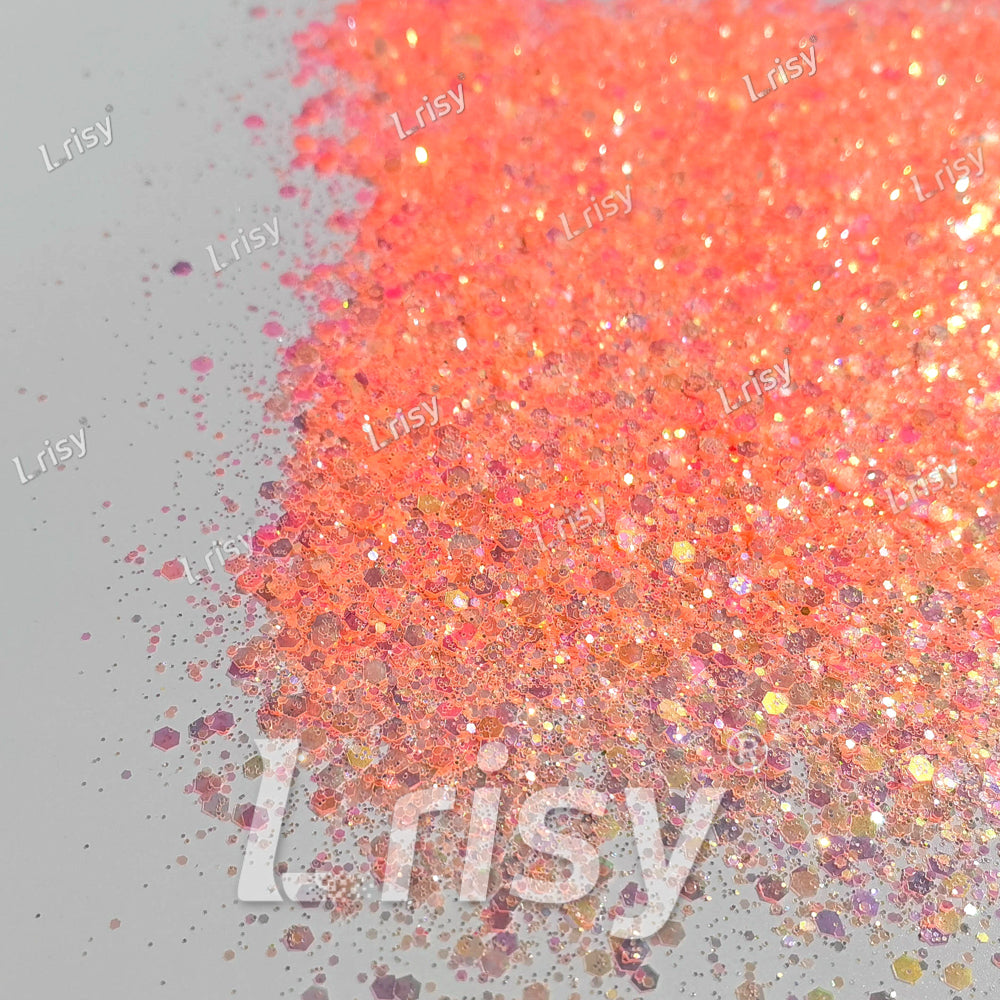 Mixed Bright Salmon Color Iridescent Solvent Resistant Glitter S506R