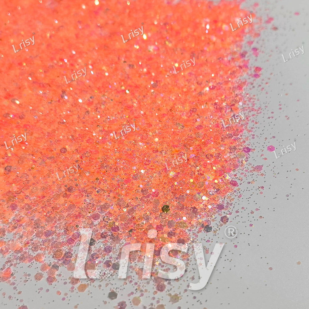 Mixed Bright Salmon Color Iridescent Solvent Resistant Glitter S506R
