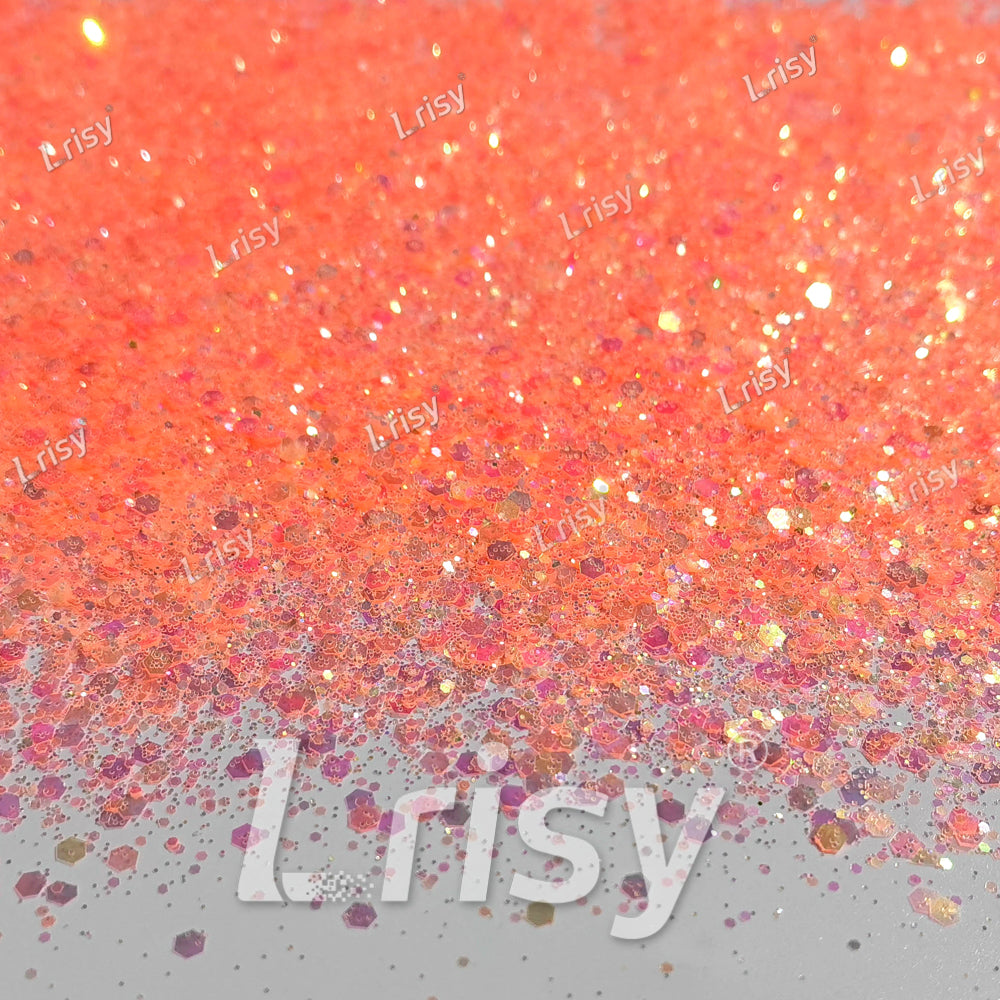 Mixed Bright Salmon Color Iridescent Solvent Resistant Glitter S506R