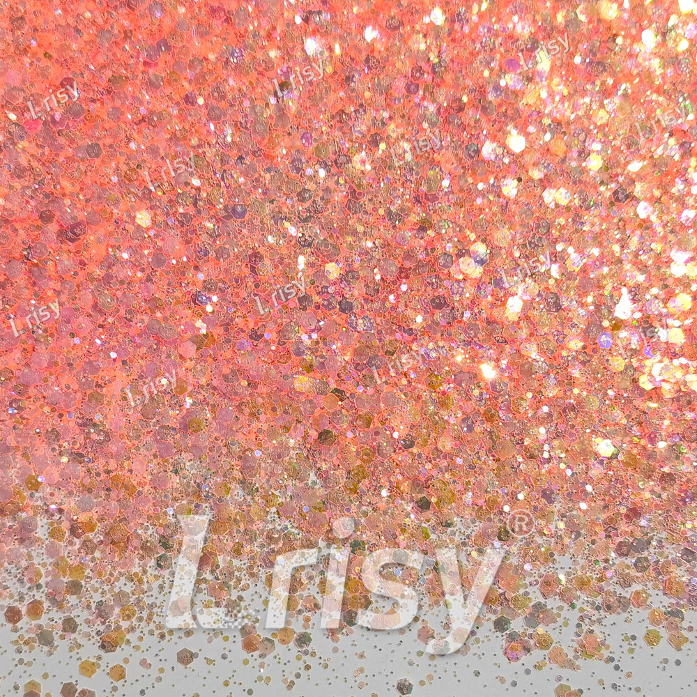 Mixed Bright Salmon Color Iridescent Solvent Resistant Glitter S506R