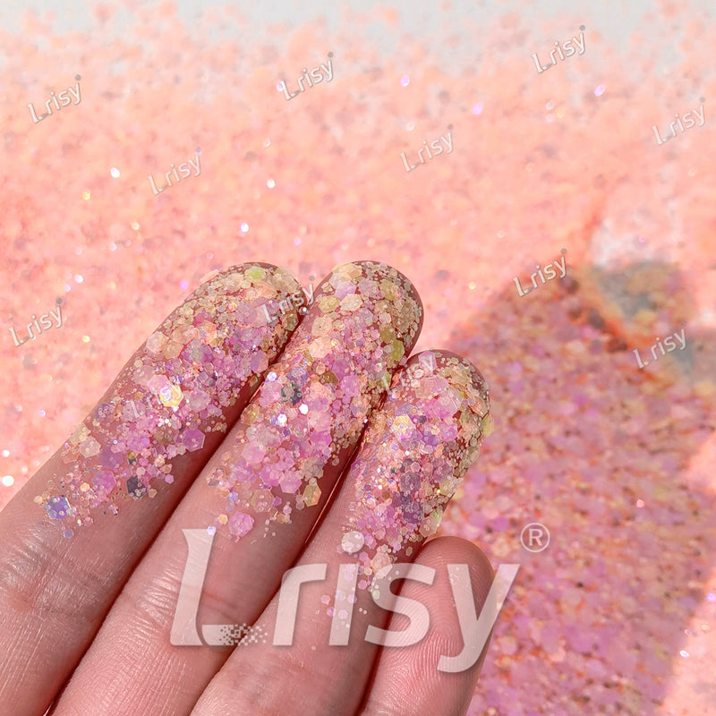 Mixed Bright Salmon Color Iridescent Solvent Resistant Glitter S506R
