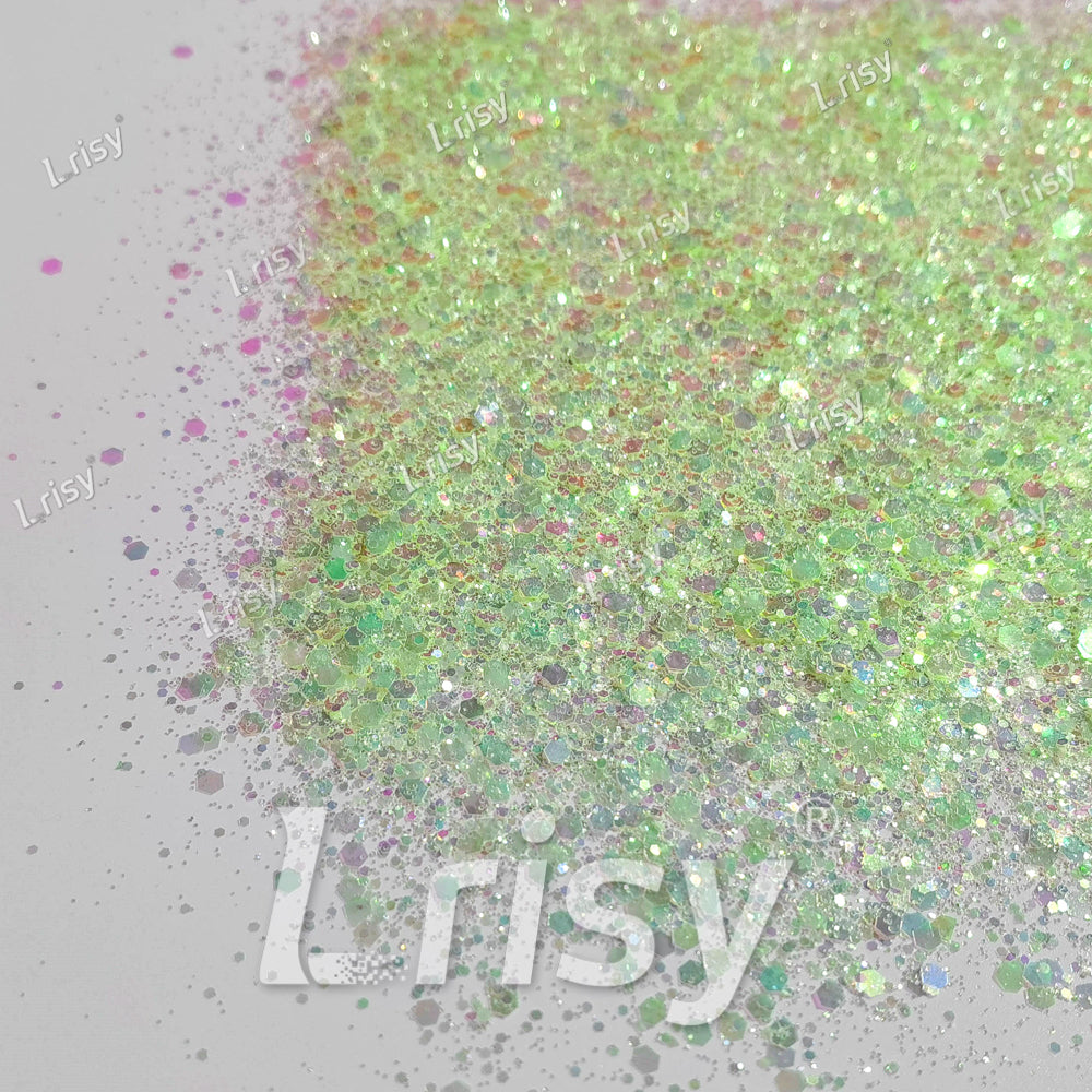 Mixed Pastel Green Iridescent Solvent Resistant Glitter S501R