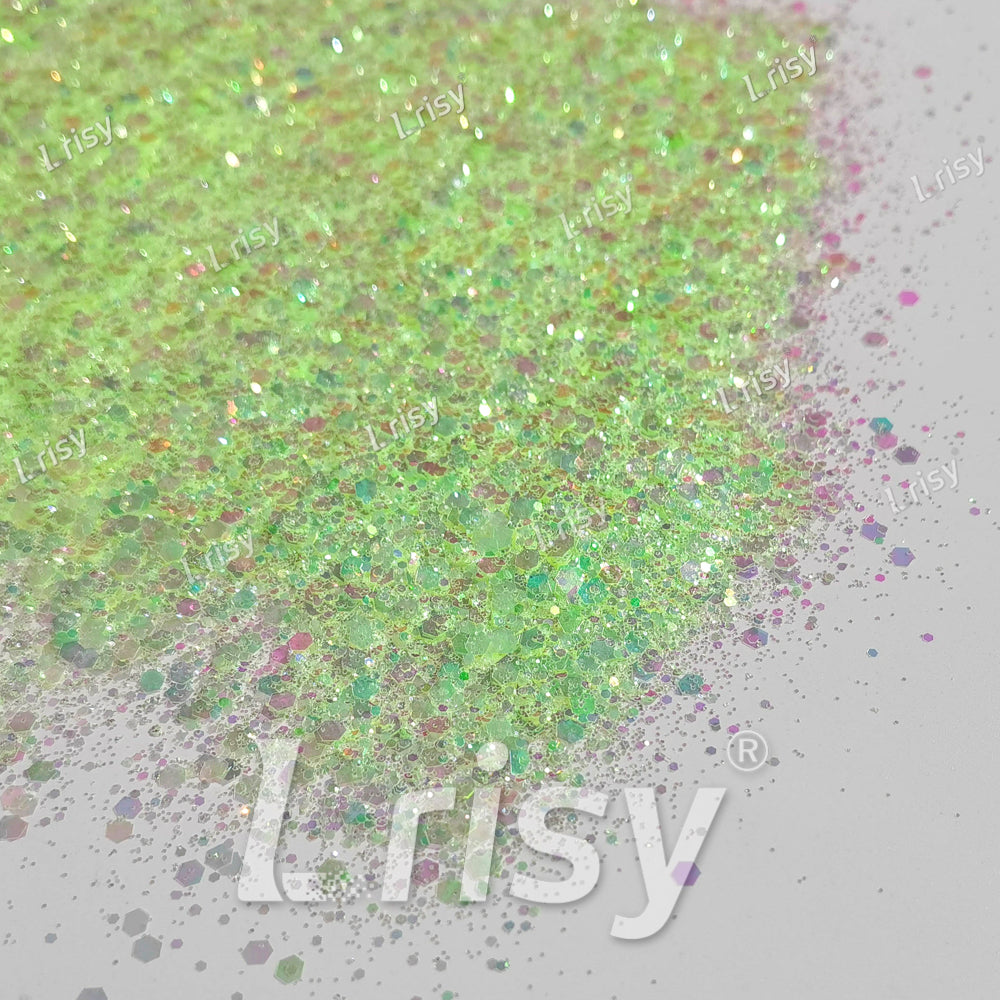 Mixed Pastel Green Iridescent Solvent Resistant Glitter S501R