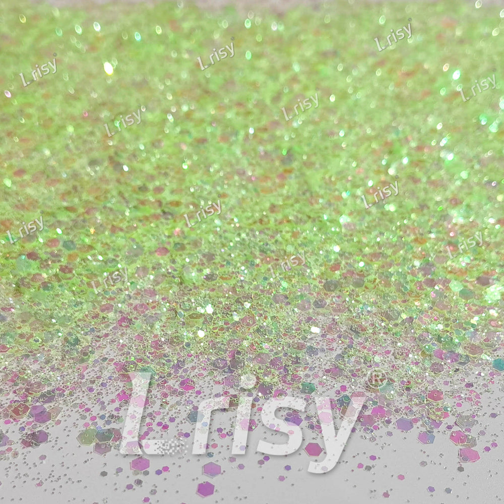 Mixed Pastel Green Iridescent Solvent Resistant Glitter S501R