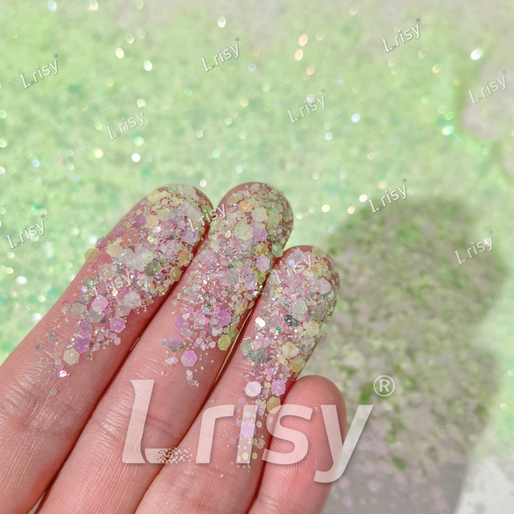 Mixed Pastel Green Iridescent Solvent Resistant Glitter S501R