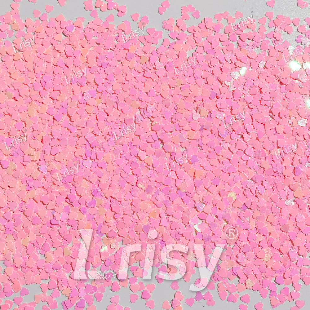 4mm Heart Shapes Rose Pink Glitter C018R