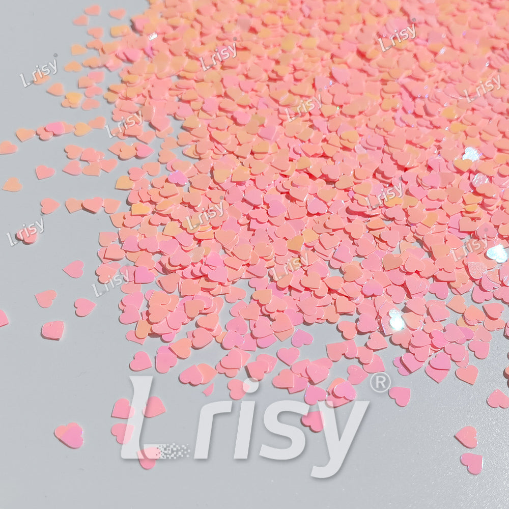 4mm Heart Shapes Rose Pink Glitter C018R
